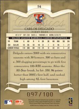 2003 Donruss Classics - Timeless Tributes #94 Carlos Delgado Back