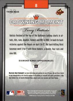 2003 Donruss Diamond Kings - Framed White (Bronze Foil) #8 Tony Batista Back