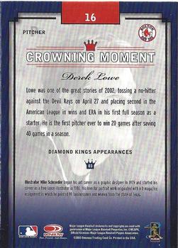 2003 Donruss Diamond Kings - Framed White (Bronze Foil) #16 Derek Lowe Back