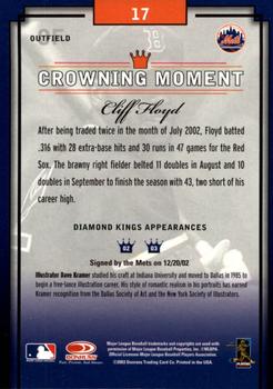 2003 Donruss Diamond Kings - Framed White (Bronze Foil) #17 Cliff Floyd Back