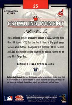 2003 Donruss Diamond Kings - Framed White (Bronze Foil) #25 Ellis Burks Back