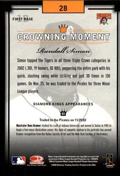 2003 Donruss Diamond Kings - Framed White (Bronze Foil) #28 Randall Simon Back