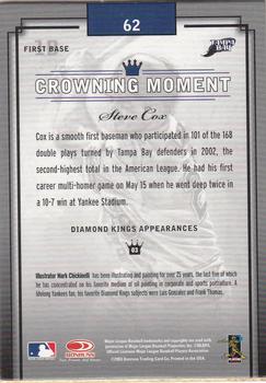 2003 Donruss Diamond Kings - Framed White (Bronze Foil) #62 Steve Cox Back