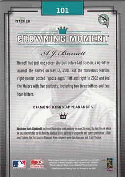 2003 Donruss Diamond Kings - Framed White (Bronze Foil) #101 A.J. Burnett Back