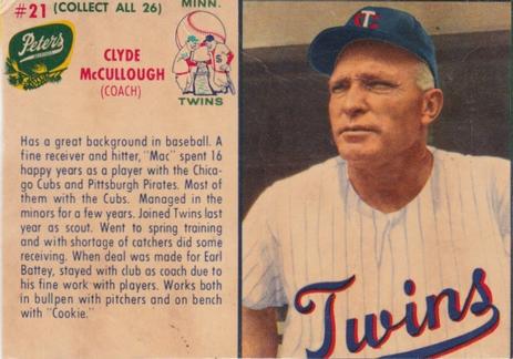 1961 Peters Meats Minnesota Twins #21 Clyde McCullough Front