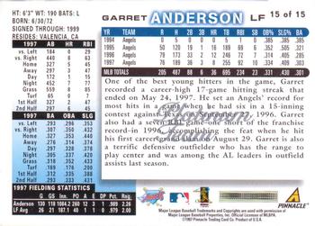 1998 Score Anaheim Angels - Platinum Team #15 Garret Anderson Back