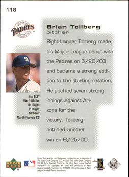 2000 Upper Deck Pros & Prospects #118 Brian Tollberg Back
