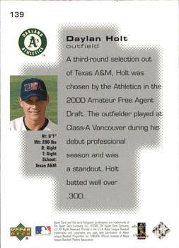 2000 Upper Deck Pros & Prospects #139 Daylan Holt Back