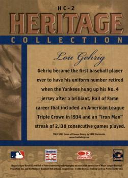 2003 Donruss Diamond Kings - Heritage Collection #HC-2 Lou Gehrig Back