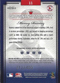 2003 Donruss Diamond Kings - Framed Gray (Silver Foil) #11 Manny Ramirez Back