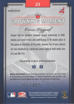 2003 Donruss Diamond Kings - Framed Gray (Silver Foil) #23 Omar Vizquel Back