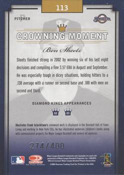 2003 Donruss Diamond Kings - Framed Gray (Silver Foil) #113 Ben Sheets Back