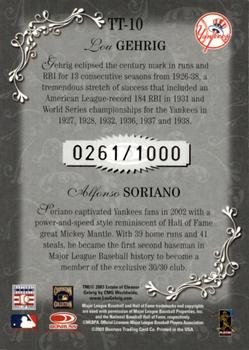 2003 Donruss Diamond Kings - Team Timeline #TT-10 Lou Gehrig / Alfonso Soriano Back