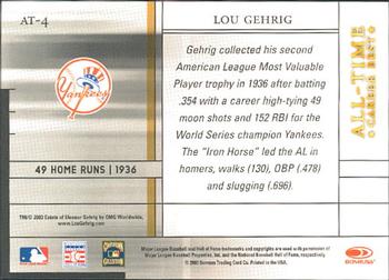 2003 Donruss Elite - All-Time Career Best #AT-4 Lou Gehrig Back