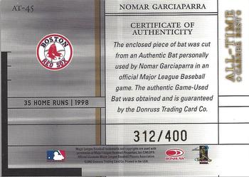 2003 Donruss Elite - All-Time Career Best Materials #AT-45 Nomar Garciaparra Back