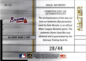 2003 Donruss Elite - All-Time Career Best Materials Parallel #AT-22 Dale Murphy Back