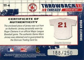 2003 Donruss Elite - Throwback Threads #TT-4 Roger Clemens  Back