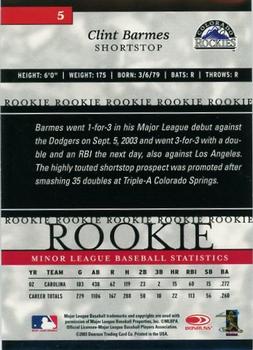 2003 Donruss/Leaf/Playoff (DLP) Rookies & Traded - 2003 Donruss Elite Extra Edition #5 Clint Barmes Back