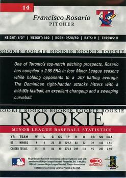 2003 Donruss/Leaf/Playoff (DLP) Rookies & Traded - 2003 Donruss Elite Extra Edition #14 Francisco Rosario Back