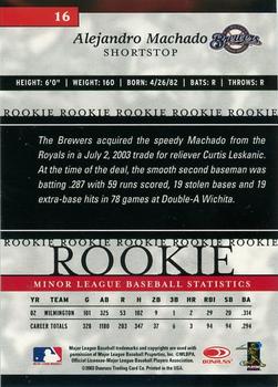 2003 Donruss/Leaf/Playoff (DLP) Rookies & Traded - 2003 Donruss Elite Extra Edition #16 Alejandro Machado Back