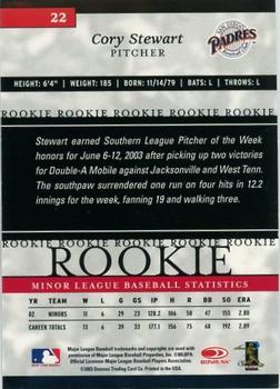 2003 Donruss/Leaf/Playoff (DLP) Rookies & Traded - 2003 Donruss Elite Extra Edition #22 Cory Stewart Back
