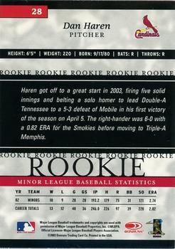 2003 Donruss/Leaf/Playoff (DLP) Rookies & Traded - 2003 Donruss Elite Extra Edition #28 Dan Haren Back