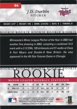 2003 Donruss/Leaf/Playoff (DLP) Rookies & Traded - 2003 Donruss Elite Extra Edition #46 J.D. Durbin Back