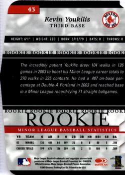 2003 Donruss/Leaf/Playoff (DLP) Rookies & Traded - 2003 Donruss Elite Extra Edition Status Gold #43 Kevin Youkilis Back