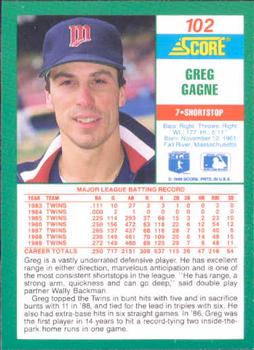 1990 Score #102 Greg Gagne Back