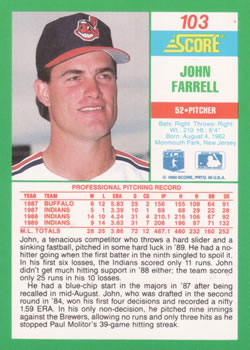 1990 Score #103 John Farrell Back