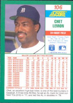 1990 Score #106 Chet Lemon Back