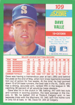 1990 Score #109 Dave Valle Back