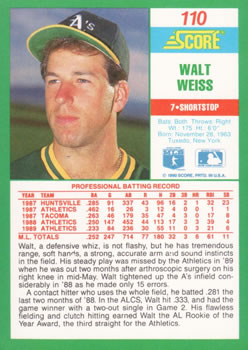 1990 Score #110 Walt Weiss Back