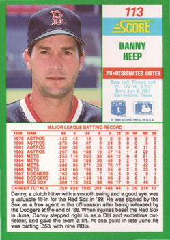 1990 Score #113 Danny Heep Back