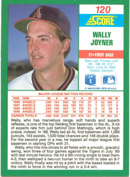 1990 Score #120 Wally Joyner Back