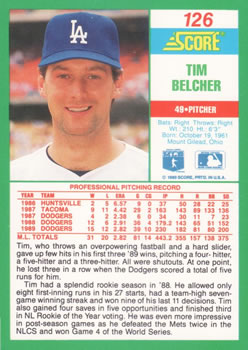 1990 Score #126 Tim Belcher Back