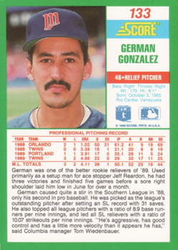 1990 Score #133 German Gonzalez Back