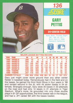 1990 Score #136 Gary Pettis Back