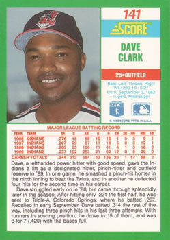 1990 Score #141 Dave Clark Back