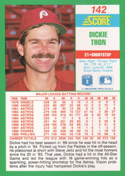 1990 Score #142 Dickie Thon Back