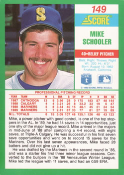 1990 Score #149 Mike Schooler Back