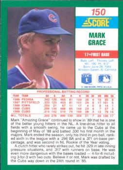 1990 Score #150 Mark Grace Back