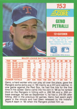 1990 Score #153 Geno Petralli Back