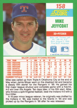 1990 Score #158 Mike Jeffcoat Back