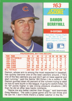 1990 Score #163 Damon Berryhill Back