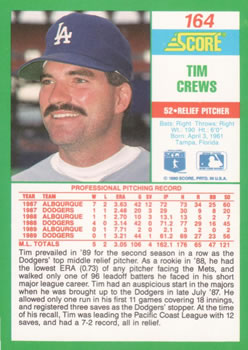 1990 Score #164 Tim Crews Back