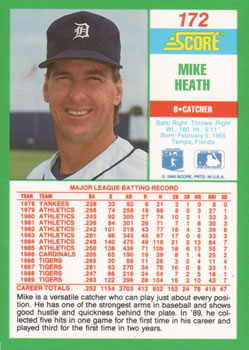 1990 Score #172 Mike Heath Back