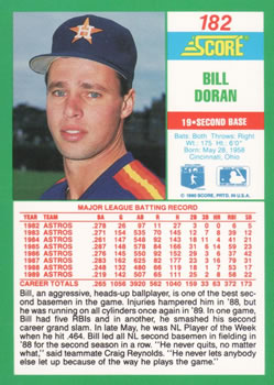 1990 Score #182 Bill Doran Back