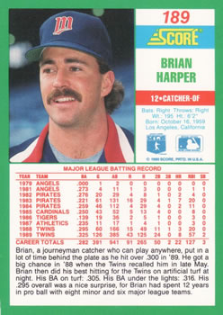 1990 Score #189 Brian Harper Back