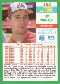 1990 Score #192 Tim Wallach Back